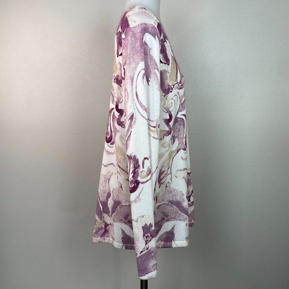 Chico's 1 Women's Medium Sweater Purple White Cream Paisley Bateau Neck Pullover - Picture 8 of 15